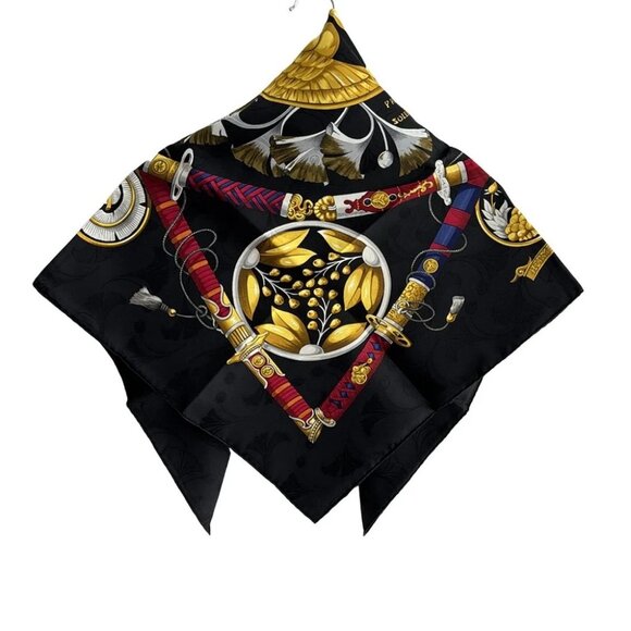 Auth HERMES Carre 90 - Black Red Multi Scarf - Picture 2 of 4